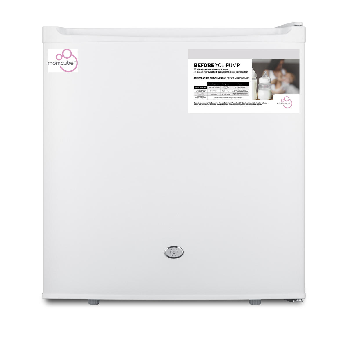 Compact 1.7 cu.ft. all-refrigerator for breast milk storage in white with automatic defrost, front lock, and flat door liner